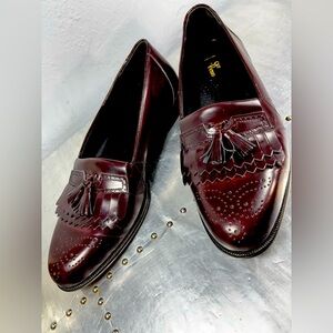 San Remo Burgundy Leather Kilt Tassel Slip On Loafers